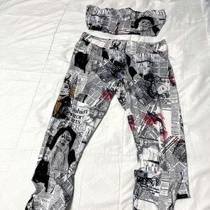 Set of pants and crop top medium paper news style